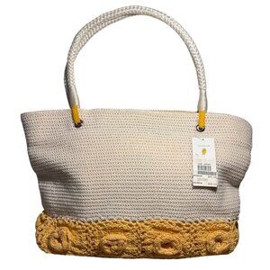 The Sak Tote Bag White & Yellow Daffodil Crochet Purse Floral Rope Handles Beach